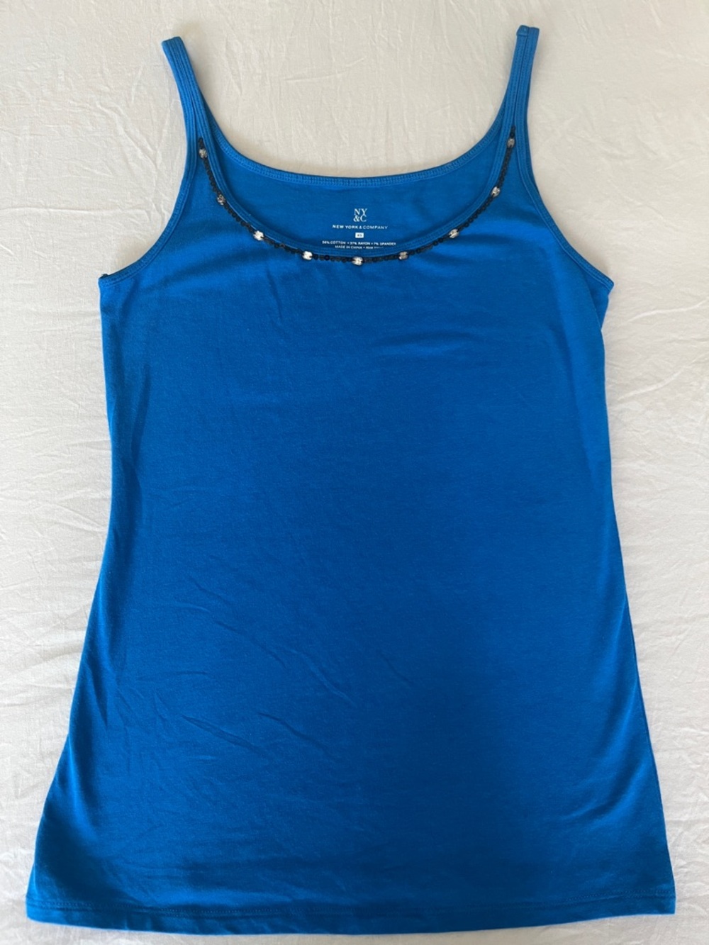 New York & Company Bright Blue Beaded Scoop-Neck Cami